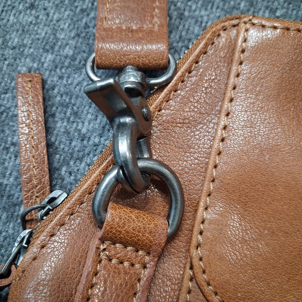 Spikes & Sparrow VTG Brown Leather Satchel Crossbody Bag Houndstooth Lining - Picture 15 of 16